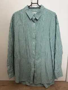 bohmal 緑と白のストライプ長袖シャツ