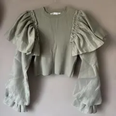 【美品】値下げ中❗️ZARA フリル袖 グリーン クロップド丈