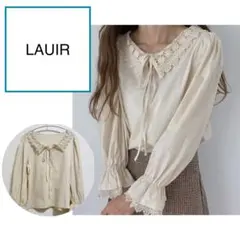LAUIR ラウアー レース カラー リボンブラウス アイボリー