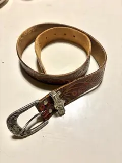 レザー 花柄　ベルト　archive vintage y2k ブラウン