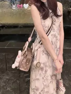 shein フラワープリント ノースリーブ ロングワンピース JAPAN_L