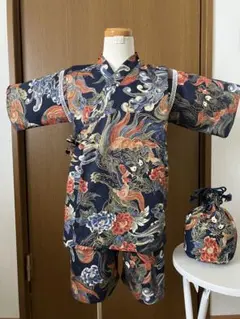 ハンドメイド　狛犬柄甚平130cm
