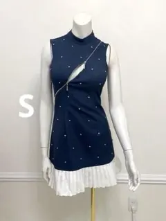 anビジュー斜め空きファスナーインディゴドレス