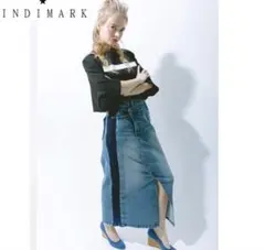 INDIMARKツートン配色リメイク風ストレッチデニムタイトスカート　ロング24