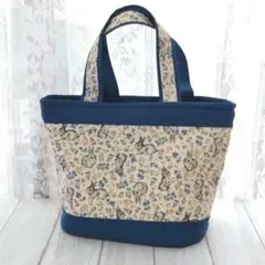うさぎと花　保冷保温ランチバッグ　大型　ふぁ～と厚手Handmade