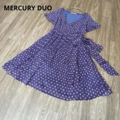 マーキュリーデュオ ワンピース プリーツ ひざ丈 半袖 カシュクール ドット
