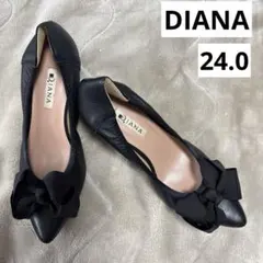 DIANA 黒 リボン付きパンプス