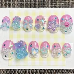 【現品】969番ネイルチップギャル派手韓国y2k平成女児推し活フレンチピンク水色