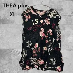 THEA plus 花柄 テキストプリント ノースリーブ トップス XL 黒