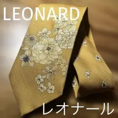 【美品】LEONARD レオナール ネクタイ 花柄 フラワー 黄色 シルクのサムネイル