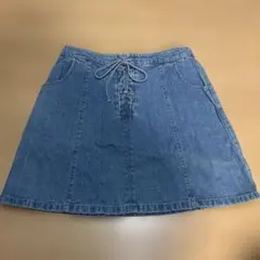 デニム ブルー レースアップ A ライン スカート M