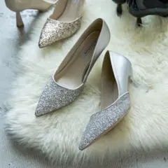 nianaグリッターラメパーティーパンプス　23.5 シルバー