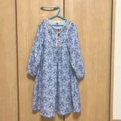 セラフ　花柄　ワンピース　130 水色　レトロ　双子コーデ