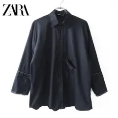 ZARA　デザイン シャツ　長袖 黒 ブラック