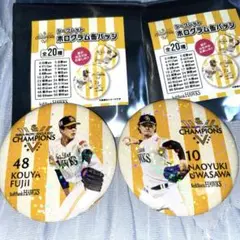 ホークス　優勝記念　缶バッジ　藤井、上沢投手