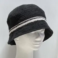 バケットハット ブラック×ホワイト クロシェハット 手編み