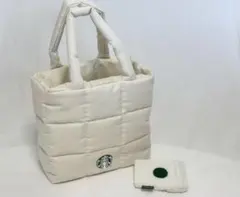 Starbucks キルティング トートバッグ ホワイト　モフモフポーチ付きのサムネイル