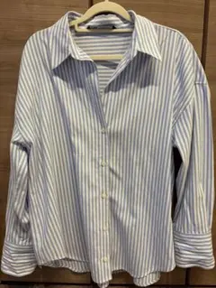 ZARA 青と白のストライプ 長袖シャツ M