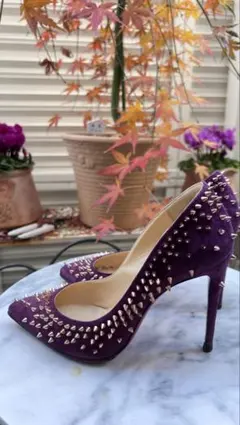 Christian Louboutin パープル スタッズ ハイヒール 34