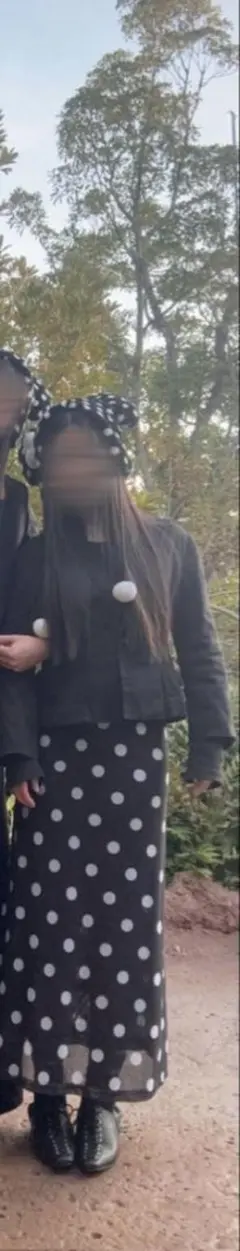 水玉模様 フレアロングスカート 黒