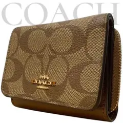 美品　コーチ　三つ折り財布　シグネチャー　PVC レザー　札入れ　コインケース