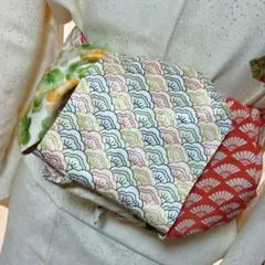 大人の兵児帯半幅帯ハンドメイド澪No2568着物リメイク正絹多色波模様