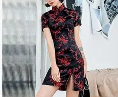 チャイナ服 ブラック レッド