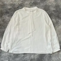 【a.v.v】ホワイト長袖ブラウス ラッフルデザイン L 大きいサイズ イトキン