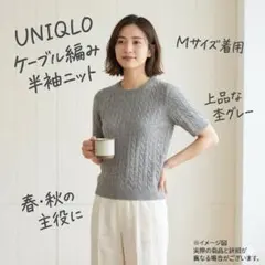【美品】UNIQLO ユニクロ ケーブルクルーネックセーター 半袖 グレー M