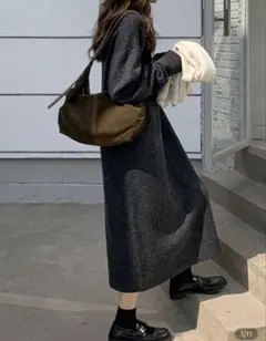 襟付き ロングワンピース