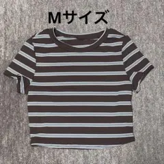 SHEIN ストライプ柄リブニットクロップドTシャツ　Mサイズのサムネイル