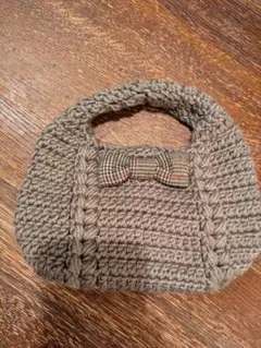 編み物 リボン付き ハンドバッグ