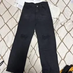 ブラックデニム ハイウエスト ダメージ加工