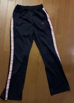 値下【着用2回 美品】ミッキー トレーニングパンツ ピンクストライプ ネイビー