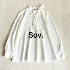 美品　Sov. ソブ　リボンボウタイ長袖ブラウス　ホワイト系