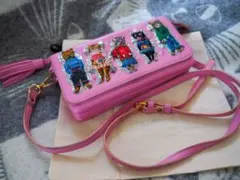 猫刺繍のピンクお財布ポシェットtamaoworld