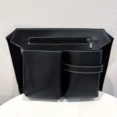 シザーケース レザー ブラック 黒 多機能ポケット 5丁 合皮　美容師　理容師