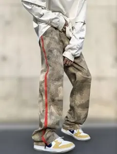 カモフラ　サイドジッパー　長ズボン　ユニセックス　ゆるだぼ　韓国　ワイドレッグ