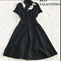 【極美品】レッド ヴァレンティノ ニットワンピース フリル 花刺繍 ドッキング
