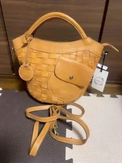 zucchero filato 本革 編み込み 2wayバッグ キャメル 新品