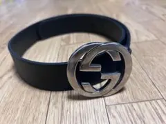 Gucci ブラックレザーベルト ダブルGロゴ