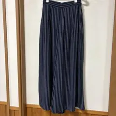 【美品】ストライプ ワイドパンツ ネイビー×ホワイト ウエストゴム