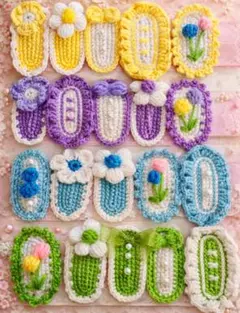 かぎ編み フラワーモチーフ ヘアクリップ 20点セット ハンドメイド ナチュラル