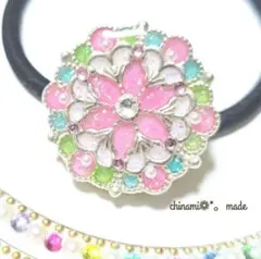 レジンヘアゴム シルバーフラワー春