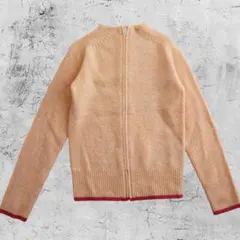 ウール100％ ジップアップニット カーディガン オレンジ系 リブデザイン