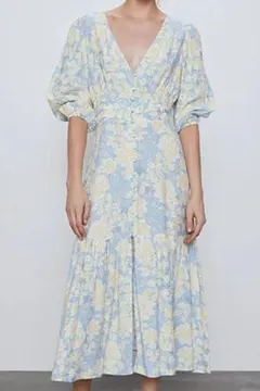 ZARA ボタニカル柄マキシワンピース