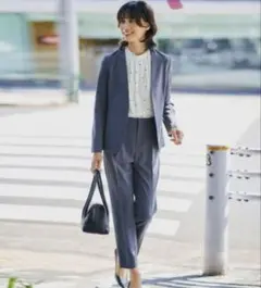 【洗える/UVケア】ストレッチノーカラージャケット チャコールグレー 36スーツ