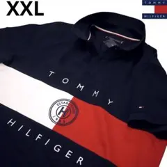 トミーヒルフィガー XXL 刺繍ロゴ ストレッチ ポロシャツ 紺 ゴルフにも