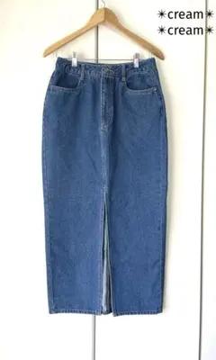 デニムロングタイトスカート デニムナロースカート　フロントスリットスカート　青