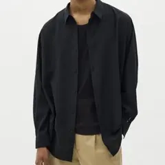 【GU】 イージーケアシアーオーバーサイズシャツ(長袖)黒